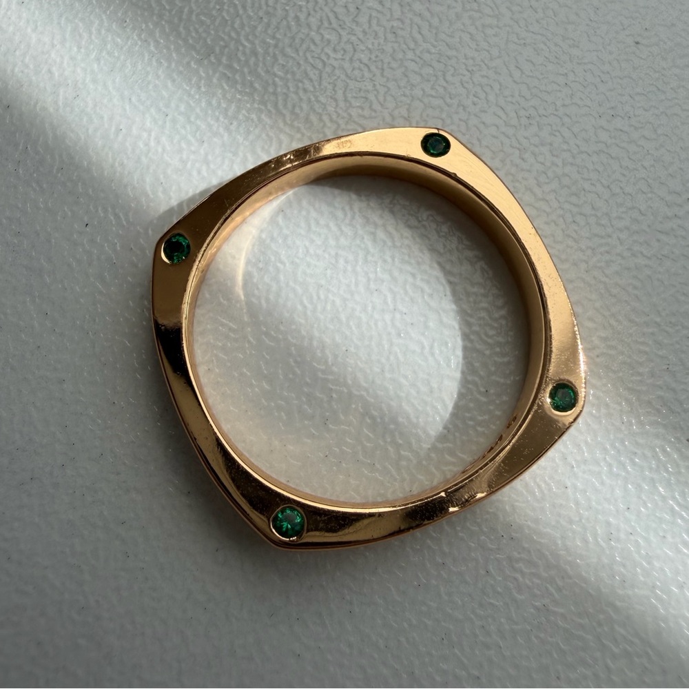 Pretty Bird Jewelry Geometric Square Ring Green Stones Statement Size 6